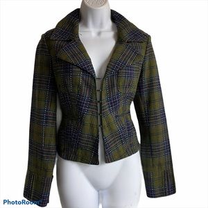 Blanc Noir Green and Purple Plaid Fitted Jacket